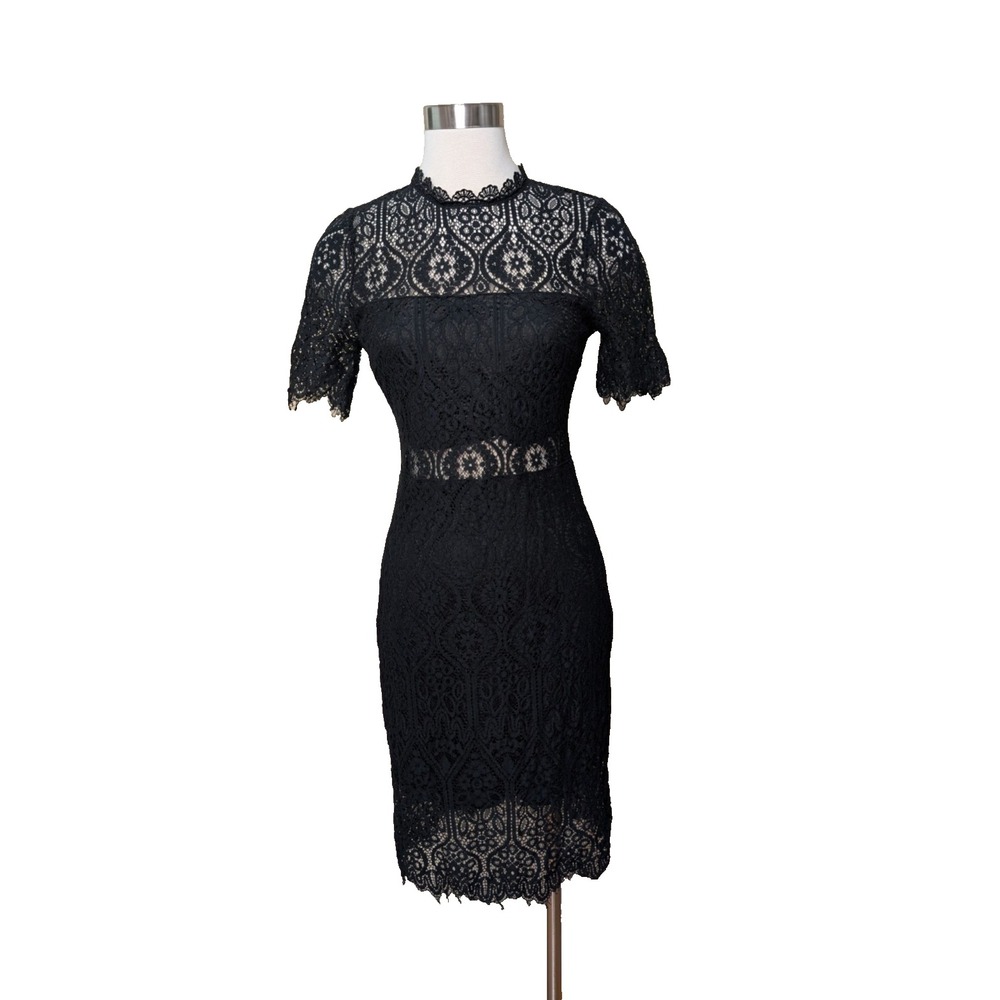 Whimsy Goth Women's Sz Small Black Lace Lulus Overlay Cut Out Midi Dress Costume